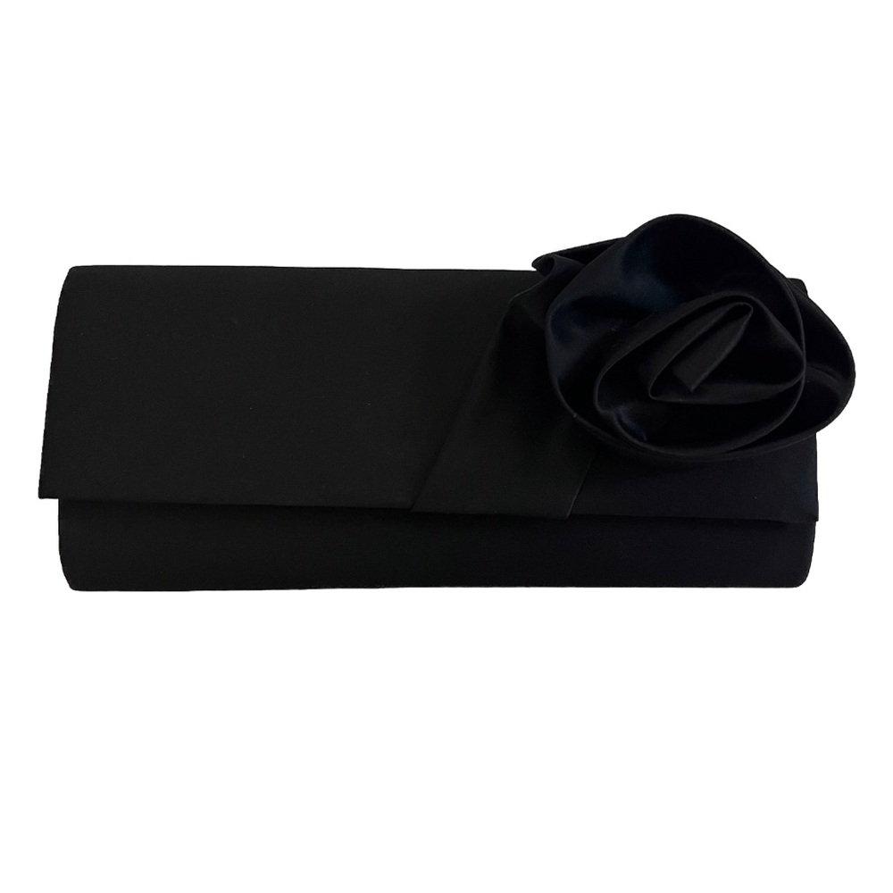 Vintage 1980's Gunne Sax Satin Handbag Clutch Floral Black Classic